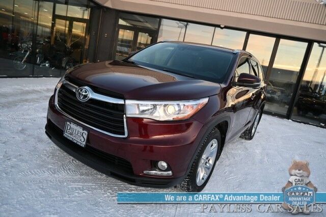 2015 Toyota Highlander Limited Platinum / AWD / Heated & Cooled Leather Seats / Heated Steering Wheel / JBL Speakers / NAV / Panoramic Sunroof / Adaptive Cruise / Lane Departure & Blind Spot / Rear Captain Chairs / 3rd Row / Tow Pkg Anchorage AK
