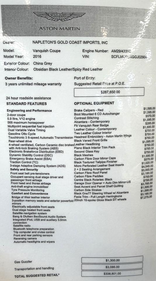 2016 Aston Martin Vanquish Carbon Tampa FL