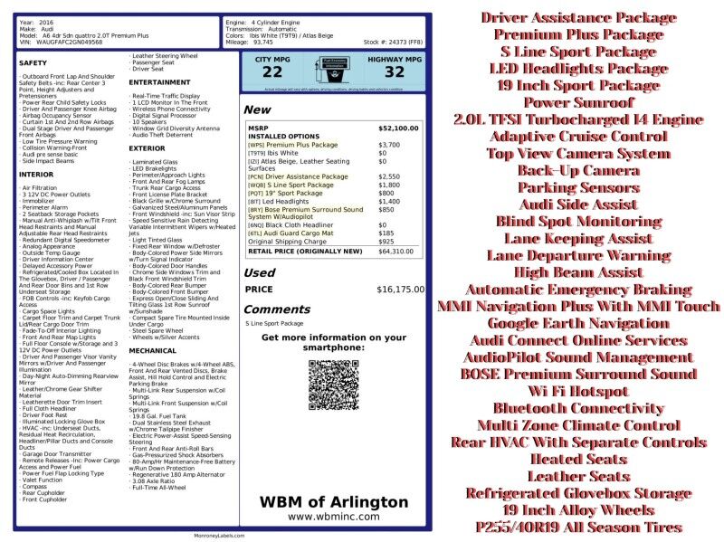 2016 Audi A6 2.0T quattro Premium Plus Sedan AWD