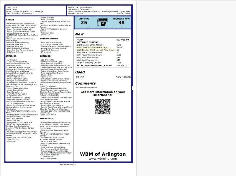 2016 Audi A7 TDI Prestige AWD w/ Prestige Package Arlington VA