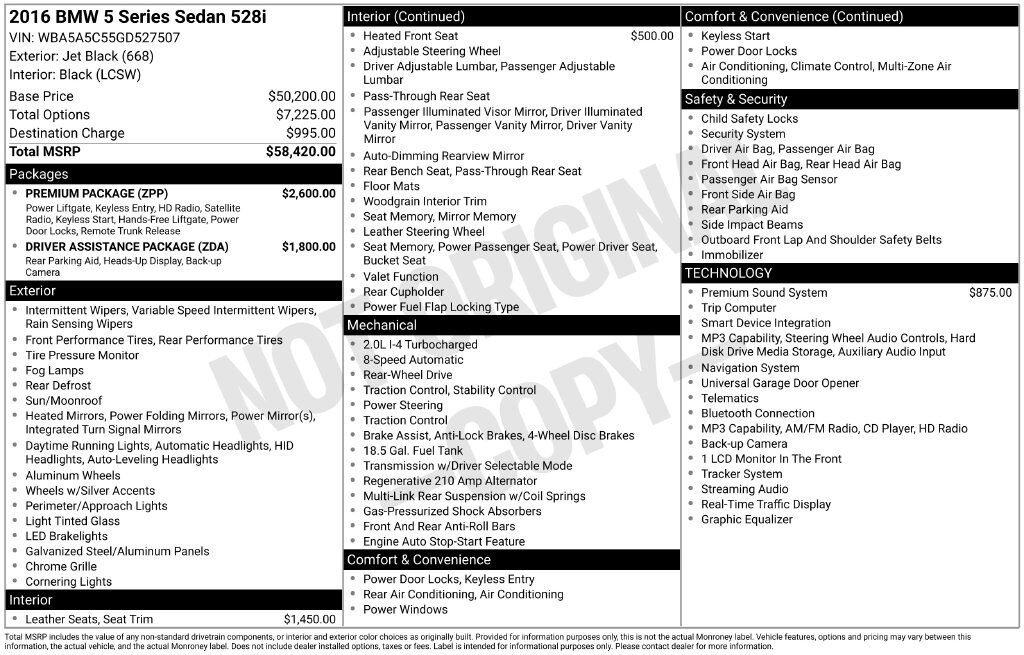 2016 BMW 5 Series 528i OR