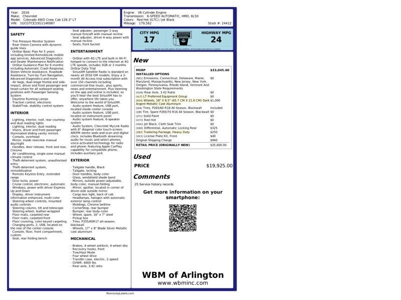 2016 Chevrolet Colorado LT Crew Cab 4WD Arlington VA