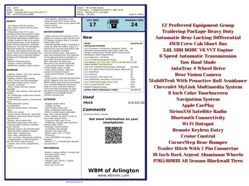 2016 Chevrolet Colorado LT Crew Cab 4WD