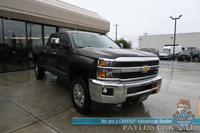 2016 Chevrolet Silverado 3500HD LTZ / 4X4 / Z71 Off-RD / Crew Cab / Turbo Diesel / Auto Start / Heated & Cooled Leather Seats / Heated Steering Wheel / Bose Speakers / Navigation / Sunroof / Tonneau Cover / Bed Liner / Tow Pkg / 1- Owner Anchorage AK