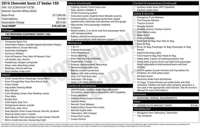 2016 Chevrolet Sonic LT Raleigh NC