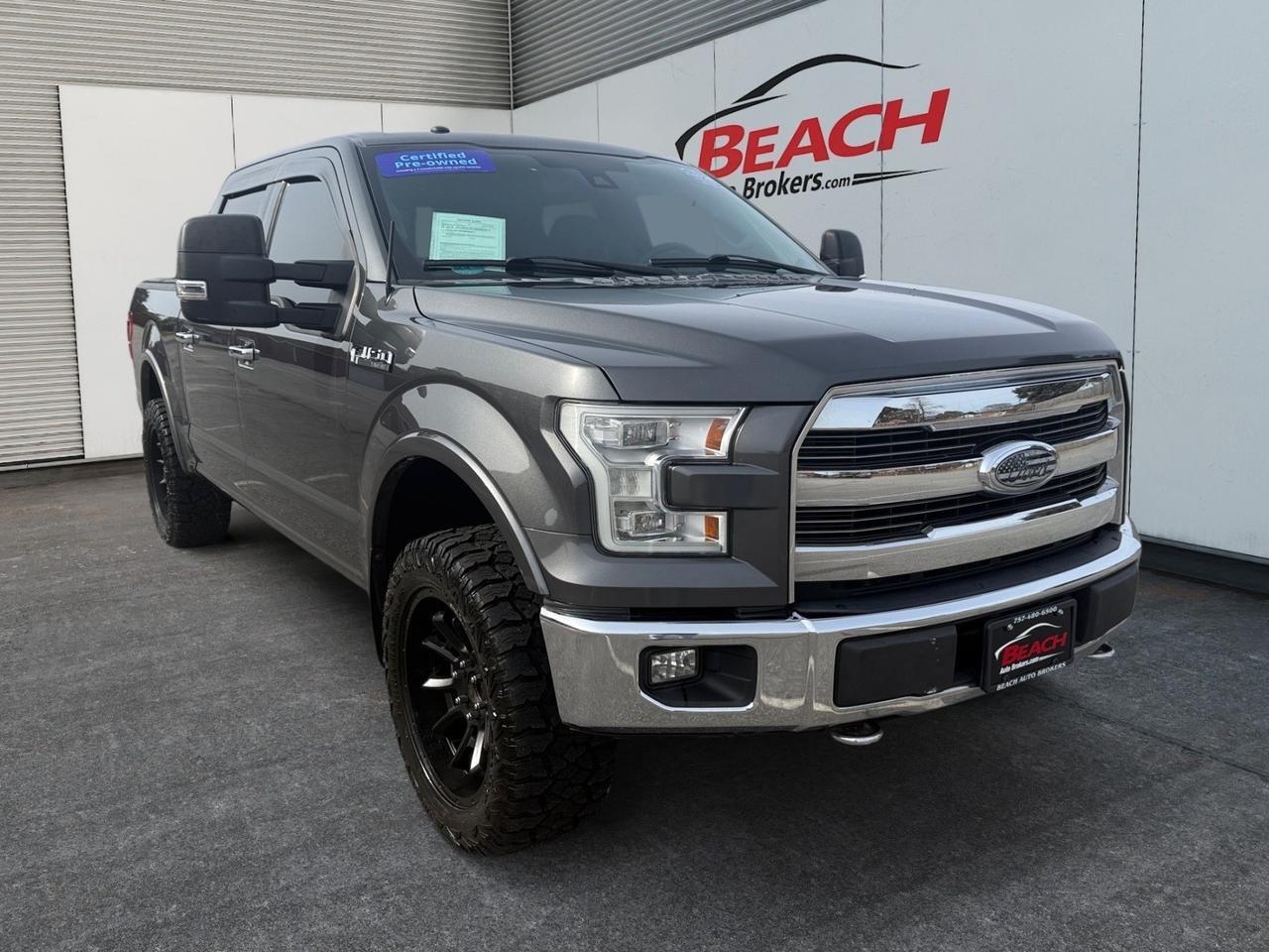 2016 Ford F-150 Lariat, POWER RUNNING BOARDS, TOW HOOKS, TOW PACKAGE, POWER SLIDING REAR WINDOW, MOONROOF, HEATED AND VENTILATED SEATS, HEATED REAR SEATS, BED RUG, POWER AND HEATED MIRRORS, BACKUP CAMERA, MOONROOF, LOW MILES!