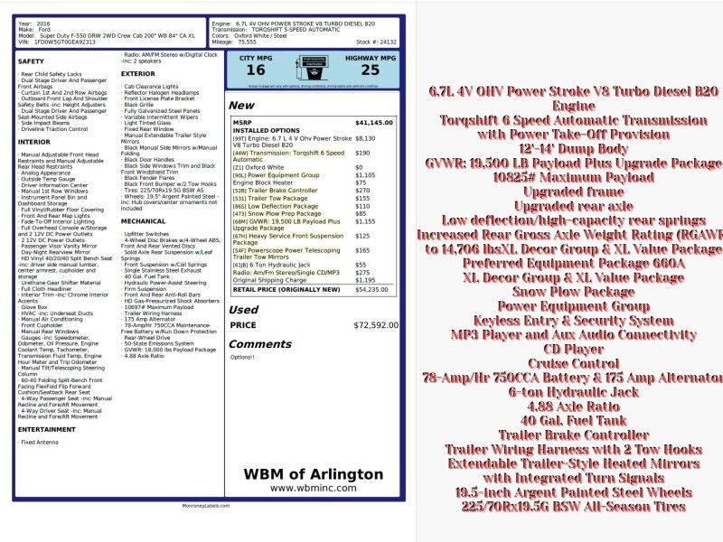 2016 Ford F-550 Super Duty XL Crew Cab 200 DRW w/ Dump Body Arlington VA