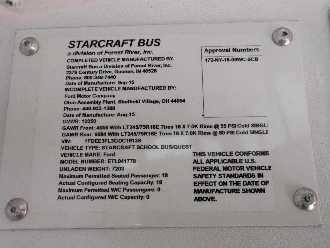 2016 Ford Starcraft QUEST SRW