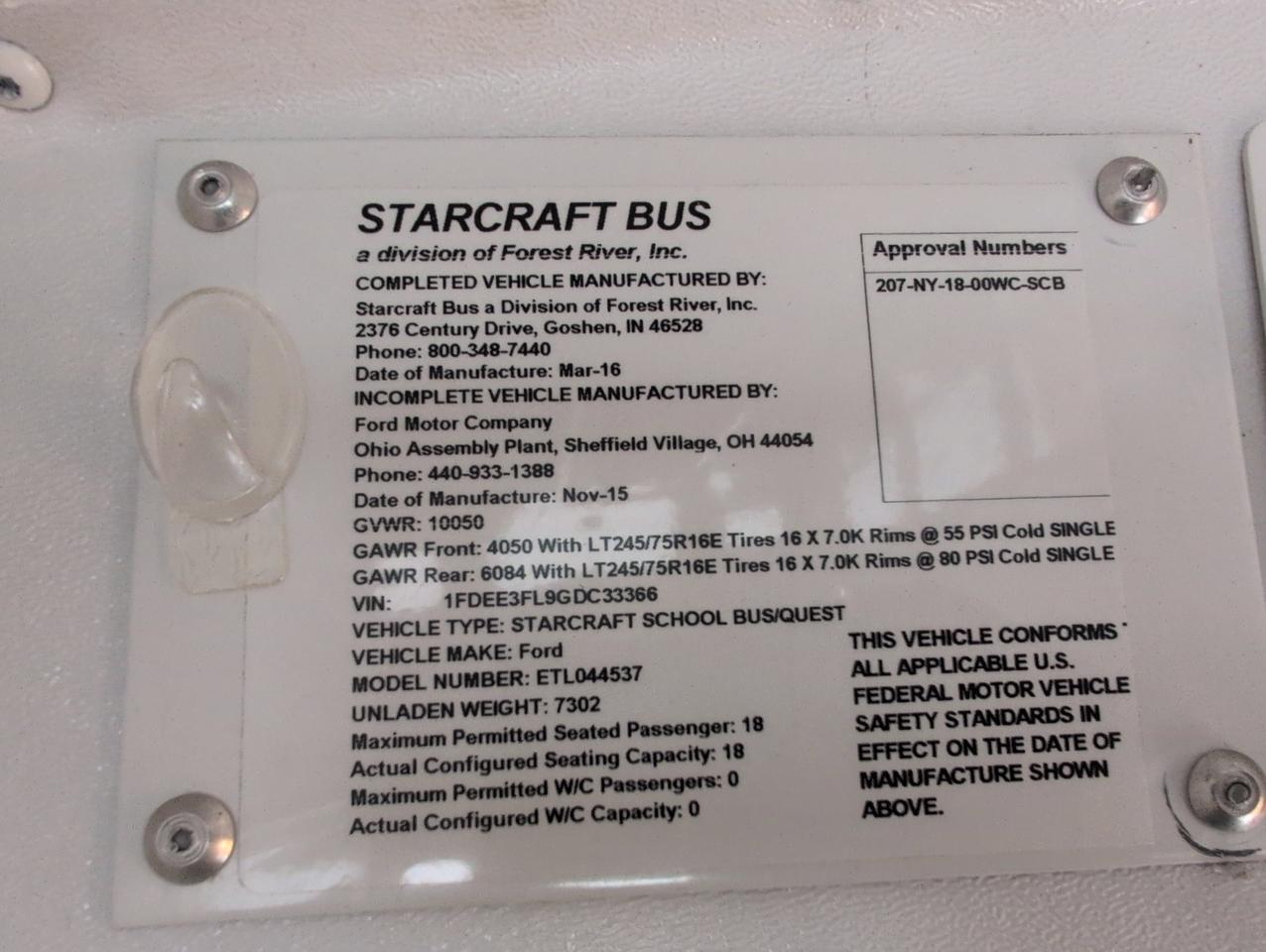 2016 Ford Starcraft QUEST SRW