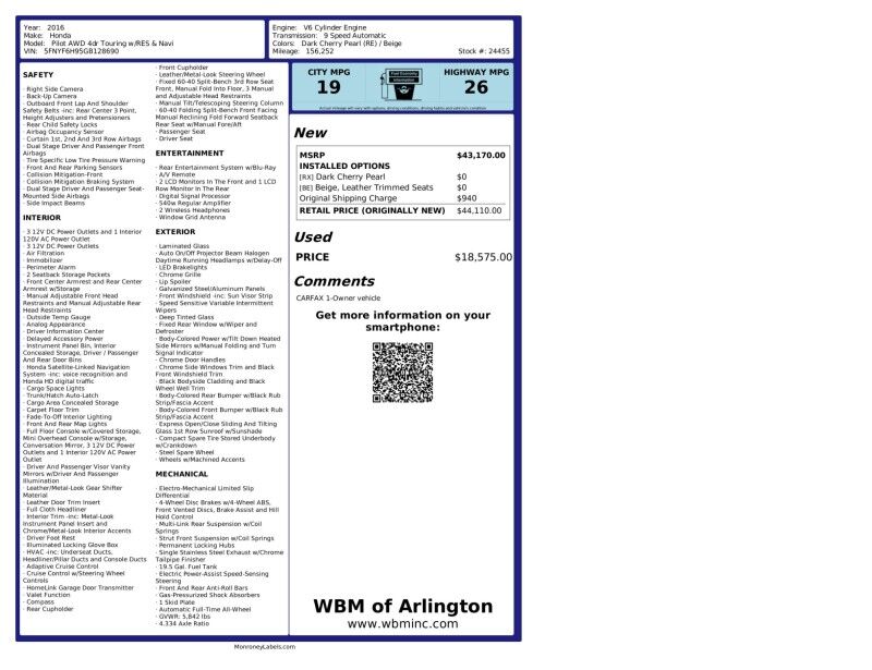 2016 Honda Pilot Touring AWD Arlington VA