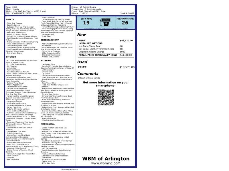2016 Honda Pilot Touring AWD Arlington VA