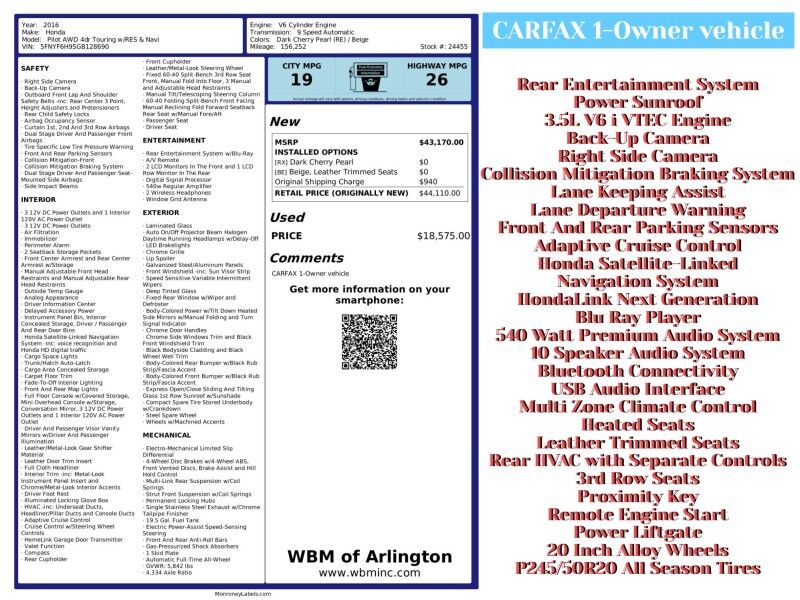 2016 Honda Pilot Touring AWD with RES & Navi Arlington VA