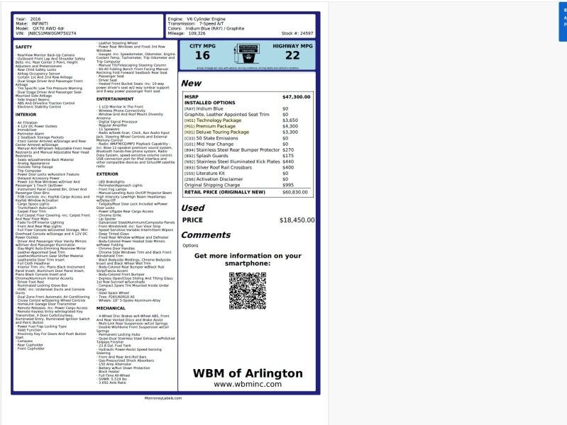 2016 INFINITI QX70 Deluxe Touring Package AWD