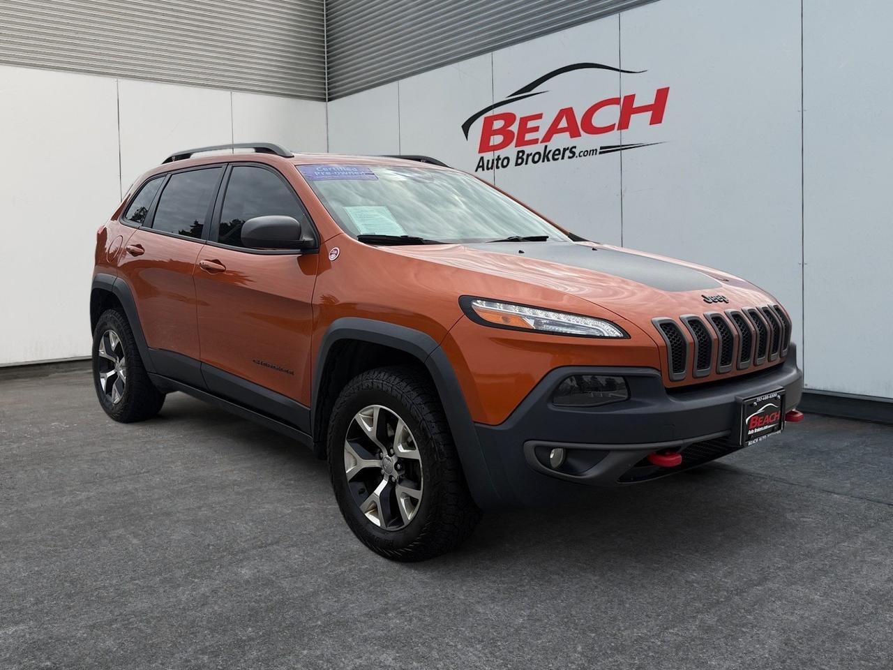 2016 Jeep Cherokee Trailhawk, MOONROOF, HEATED SEATS, UNIVERSAL GARAGE DOOR OPENER, POWER LIFTGATE, BACKUP CAMERA, POWER/HEATED MIRRORS, REMOTE START, BLUETOOTH, LOW MILES!