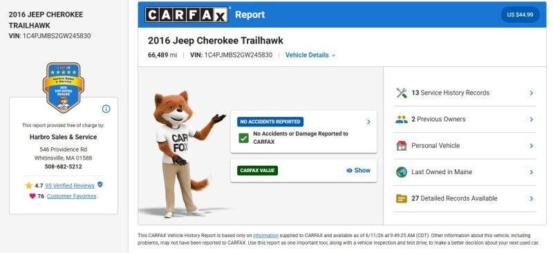 2016 Jeep Cherokee Trailhawk Webster MA