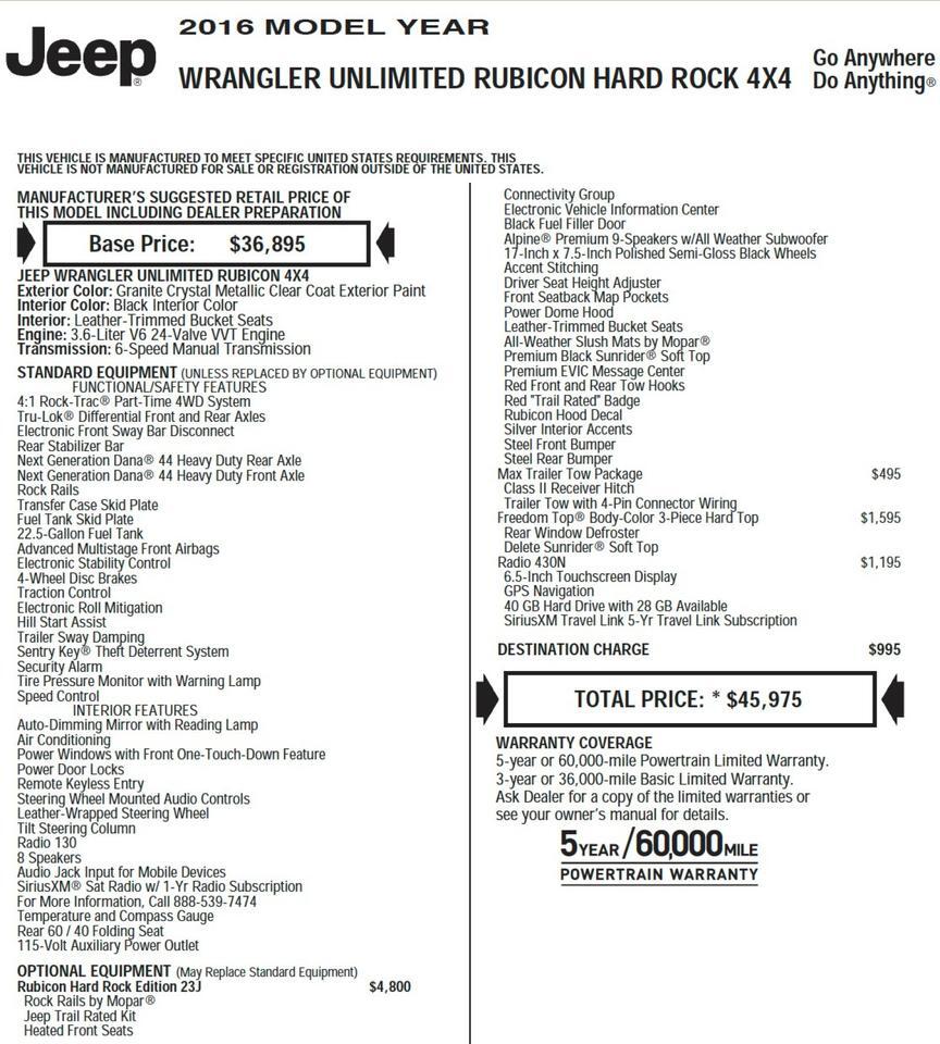 2016 Jeep Wrangler Unlimited Rubicon Hard Rock 4X4 / UPGRADES / Heated Seats! Lincolnton NC