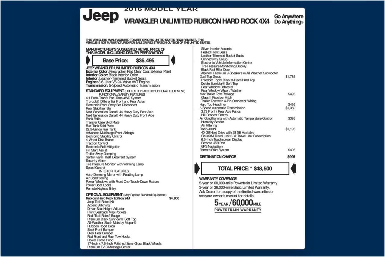 2016 Jeep Wrangler Unlimited Rubicon Hard Rock 4X4 / UPGRADES / Leather Seats High Point NC