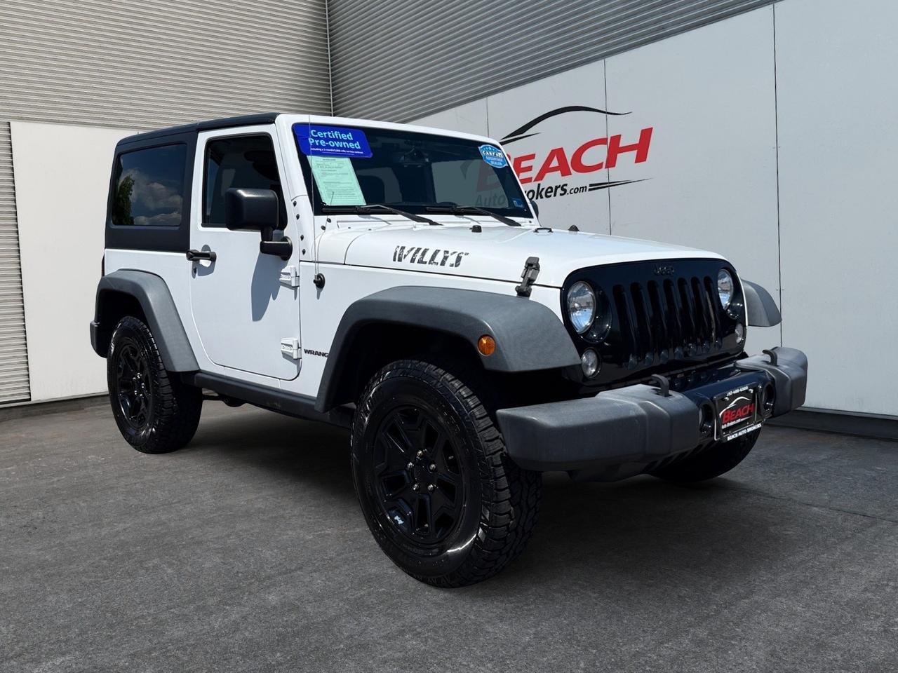 2016 Jeep Wrangler Willys Wheeler, BLUETOOTH, POWER/HEATED MIRRORS, TOW HOOKS, SPARE TIRE, FENDER FLARES, BLACK WHEELS, CLEAN CARFAX, LOW MILES! Norfolk VA