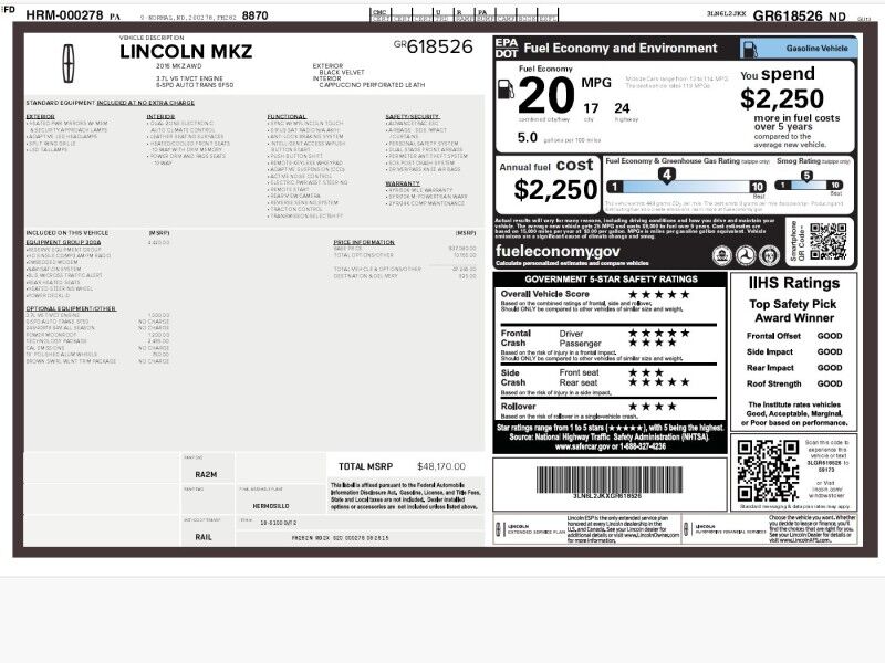 2016 Lincoln MKZ AWD Reserve