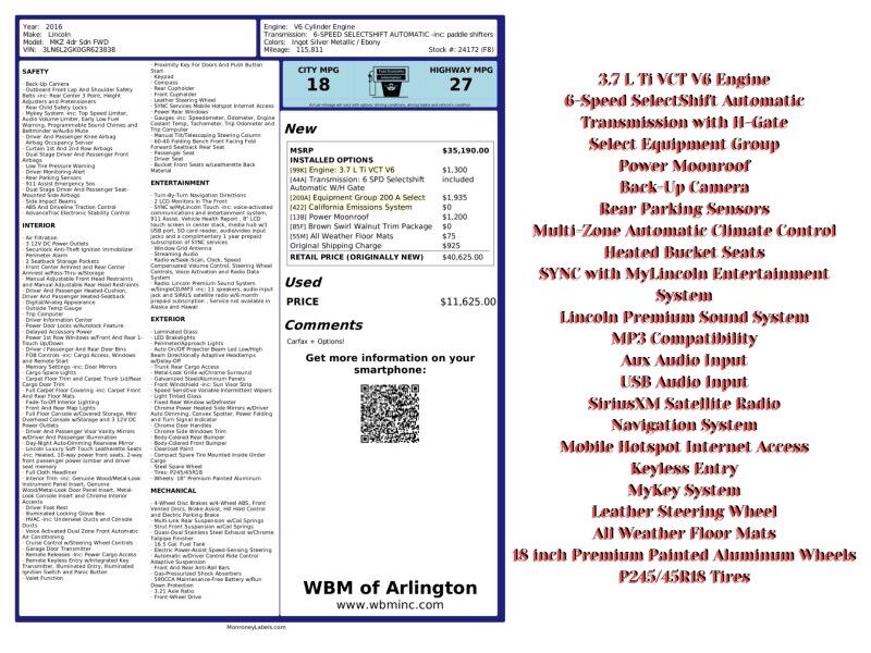 2016 Lincoln MKZ FWD Arlington VA