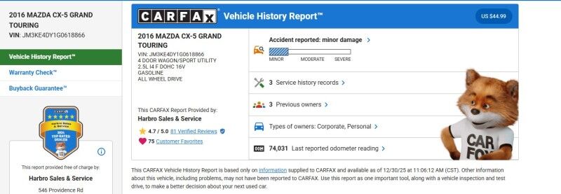 2016 Mazda CX-5 Grand Touring - PURCHASED FROM ORIGINAL OWNER - ZERO RUST Webster MA