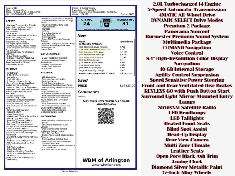 2016 Mercedes-Benz C-Class C 300 4MATIC w/ Premium 2 Package Arlington VA