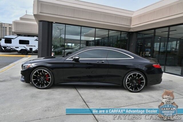 2016 Mercedes-Benz S-Class S550 Coupe / AWD / 4.7L Bi-Turbo V8 / Premium Pkg / Sport Pkg / Heated & Cooled Leather Seats / Heated Steering / Panoramic Sunroof / NAV / HUD / Burmester Speakers / Lane Depart & Blind Spot / Low Miles
