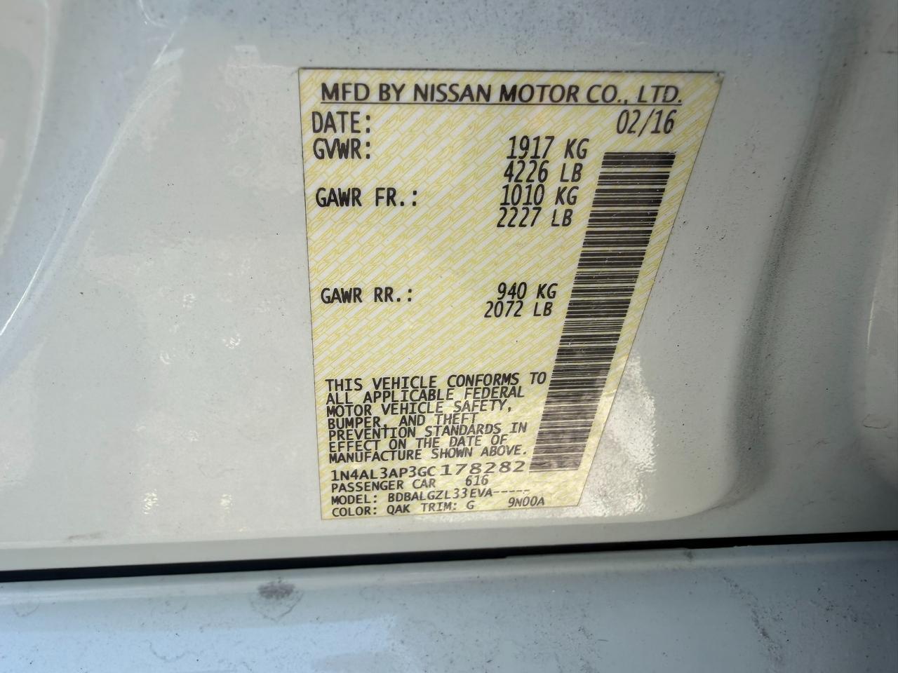 2016 Nissan Altima 4dr Sdn I4 2.5 Jacksonville FL