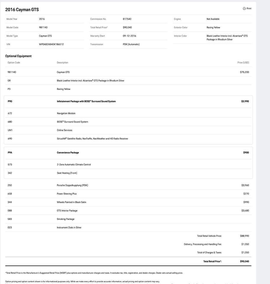 2016 Porsche 718 Cayman GTS Pompano Beach FL
