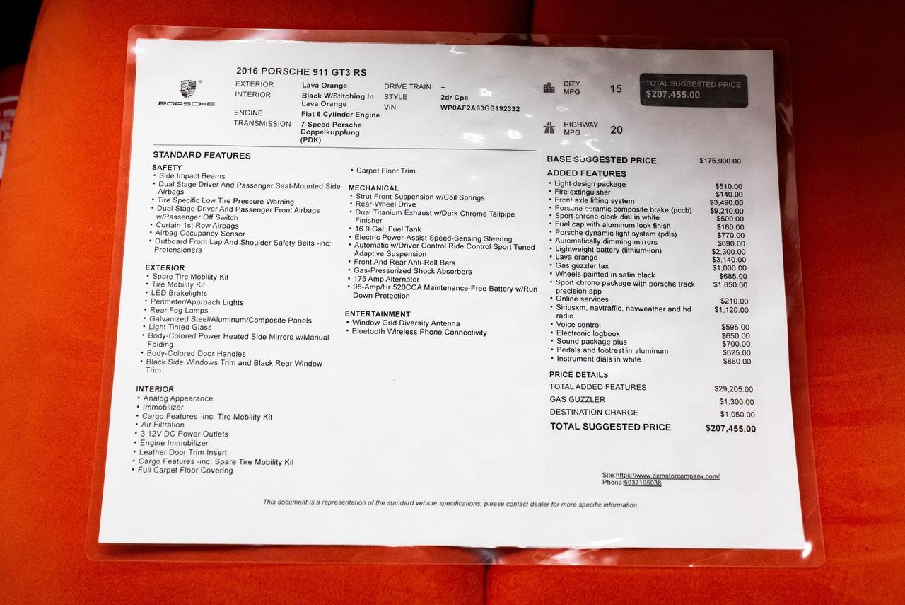 2016 Porsche 911 GT3 RS Front Lift PCCB Sport Chrono Portland OR