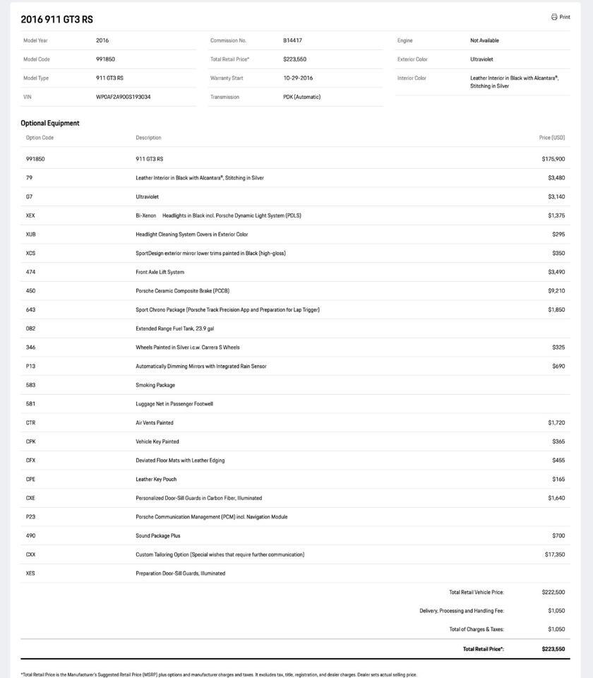 2016 Porsche 911 GT3 RS Pompano Beach FL