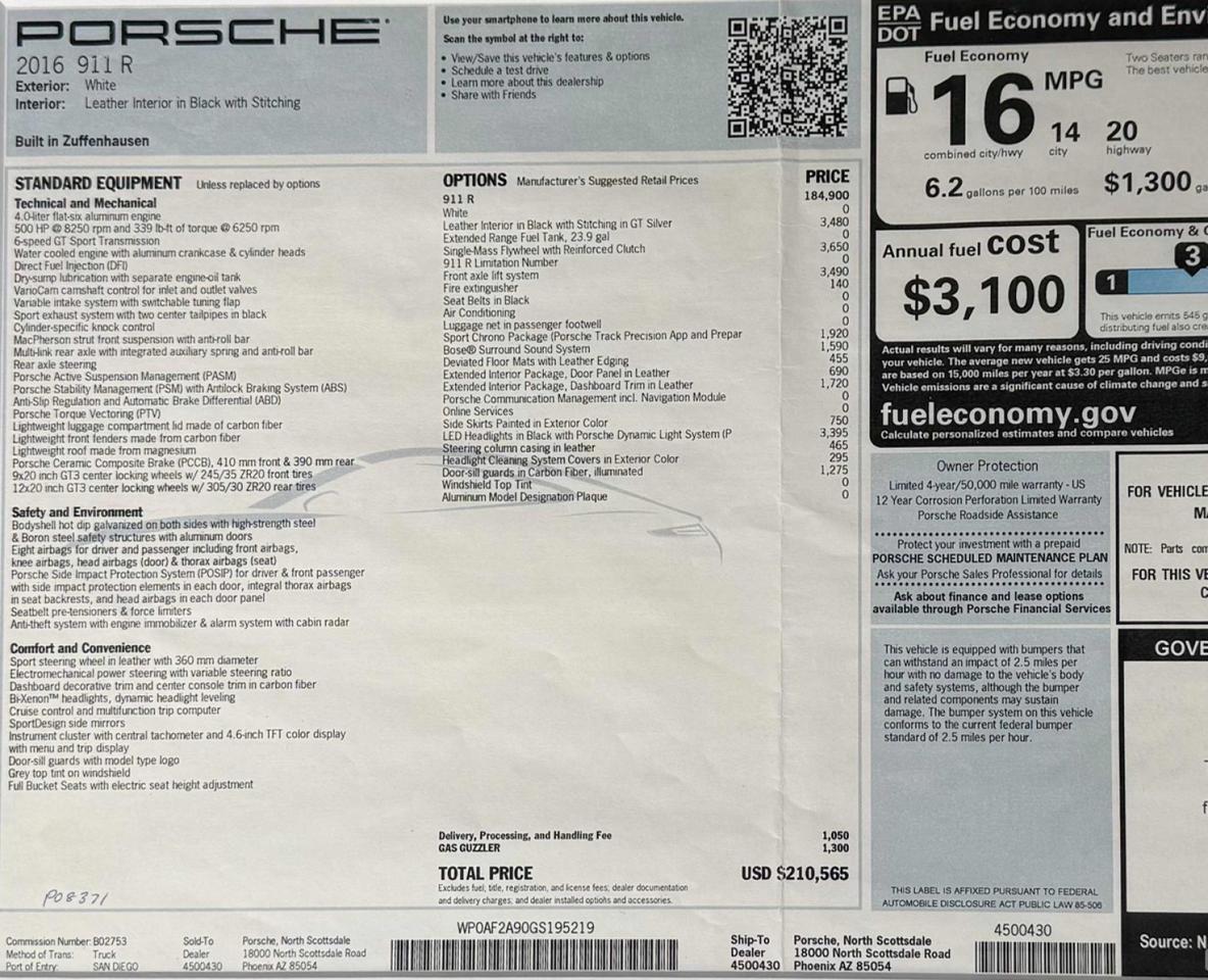 2016 Porsche 911 R 210 Original Miles CPO Warranty Scottsdale AZ