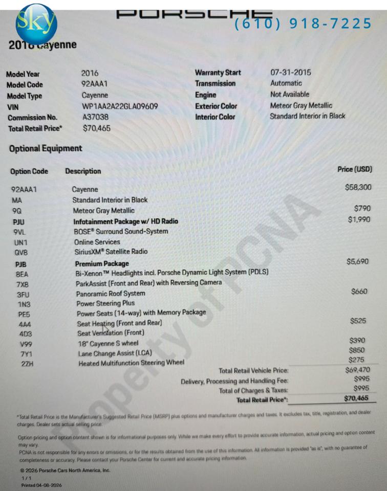 2016 Porsche Cayenne AWD Premium Package West Chester PA
