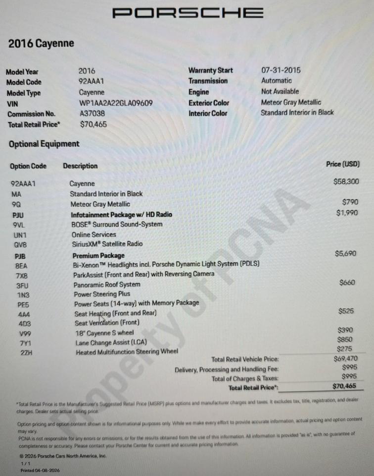 2016 Porsche Cayenne AWD Premium Package West Chester PA