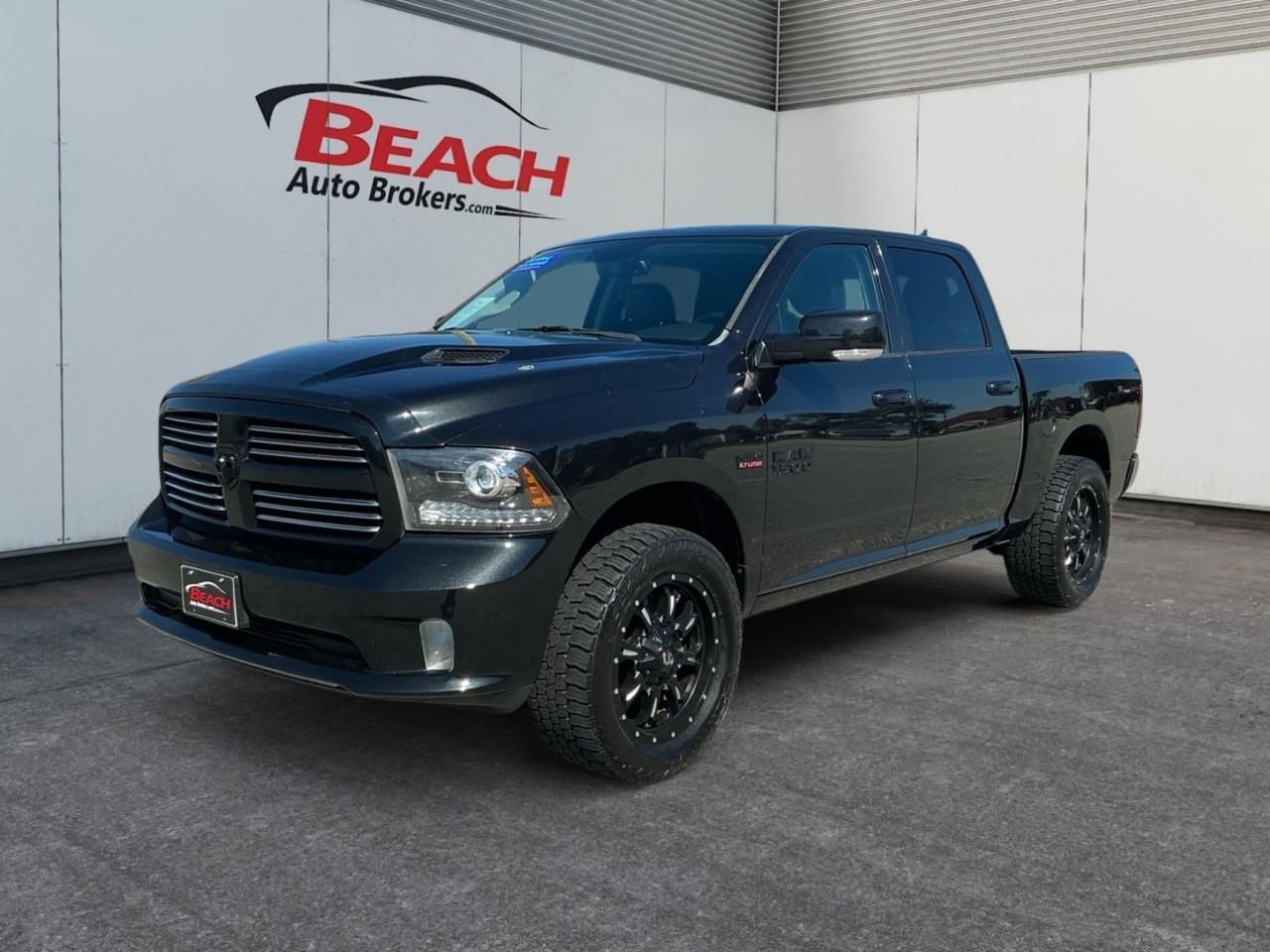 2016 Ram 1500 Sport, HEATED SEATS, HEATED STEERING WHEEL, FUEL WHEELS, TOW PACKAGE, BED LINER, UNIVERSAL GARAGE DOOR OPENER, BACKUP CAMERA, POWER/HEATED MIRRORS, BLUETOOTH, AUX, ONLY 1 OWNER, LOW MILES!