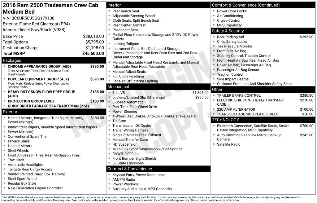 2016 Ram 2500 Tradesman OR