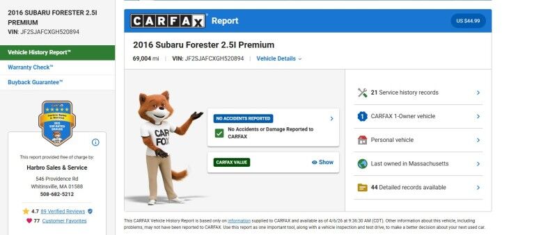 2016 Subaru Forester 2.5i Premium - 1-OWNER - GREAT SERVICE HISTORY Whitinsville MA