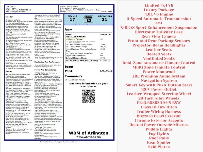 2016 Toyota 4Runner Limited 4WD Arlington VA