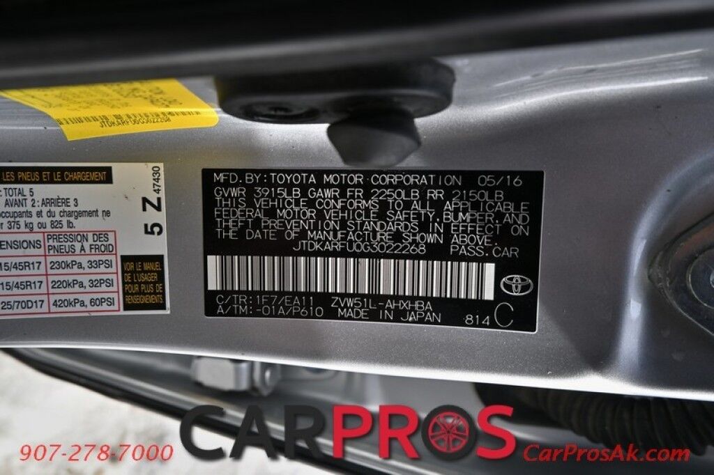 2016 Toyota Prius Two Eco - 1.8L Hybrid - All Weather Floor Liner Pkg - Leather Seats - Power Heated Side Mirrors - Keyless Entry - Push to Start - Navigation - Wireless Charger - Bluetooth - Backup Camera - Low Miles Anchorage AK