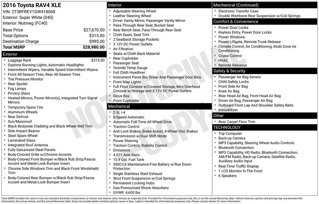 2016 Toyota RAV4 XLE OR