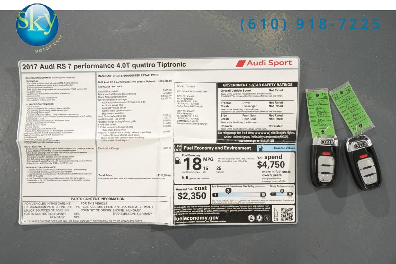 2017 Audi RS 7 Quattro AWD Performance Prestige West Chester PA