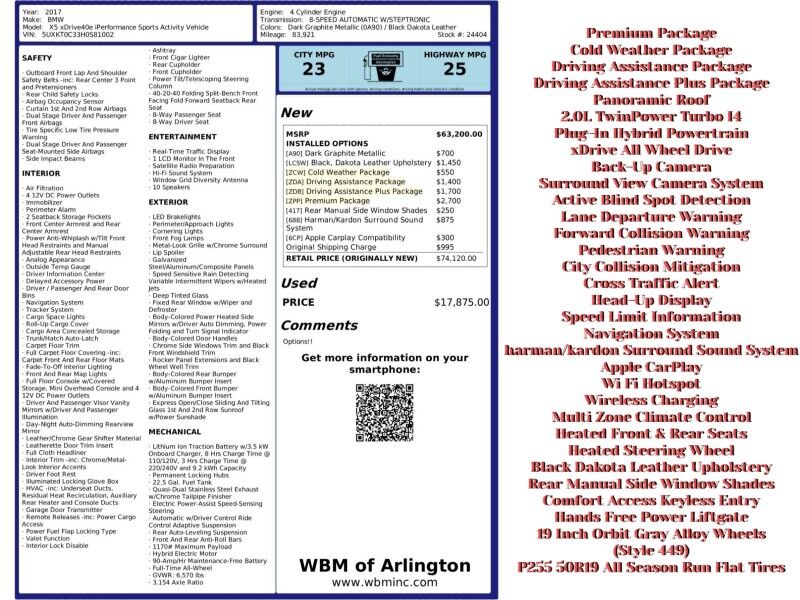 2017 BMW X5 xDrive40e iPerformance AWD Arlington VA