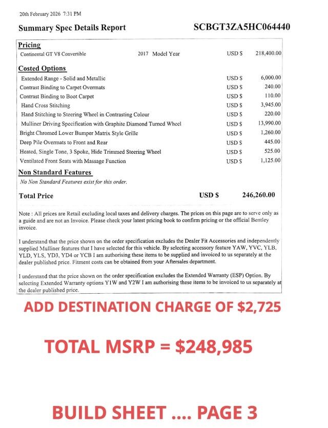 2017 Bentley Continental GTC Convertible V8 *($248,985 MSRP) *MULLINER DRIVING SPEC* *CANDY RED* *ONLY 11,000 MILES* San Diego CA