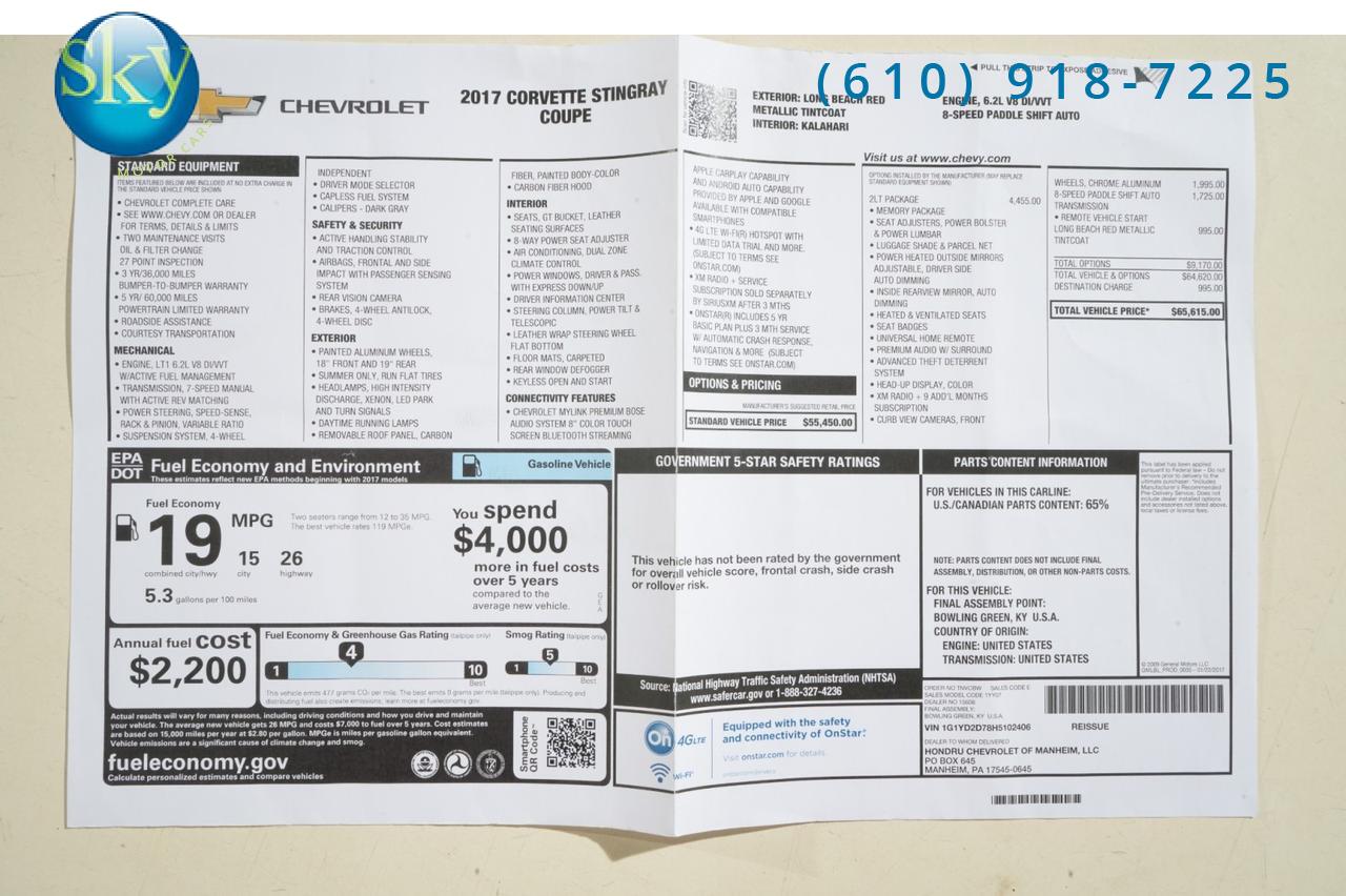 2017 Chevrolet Corvette Stingray Coupe 2LT 1 Owner West Chester PA