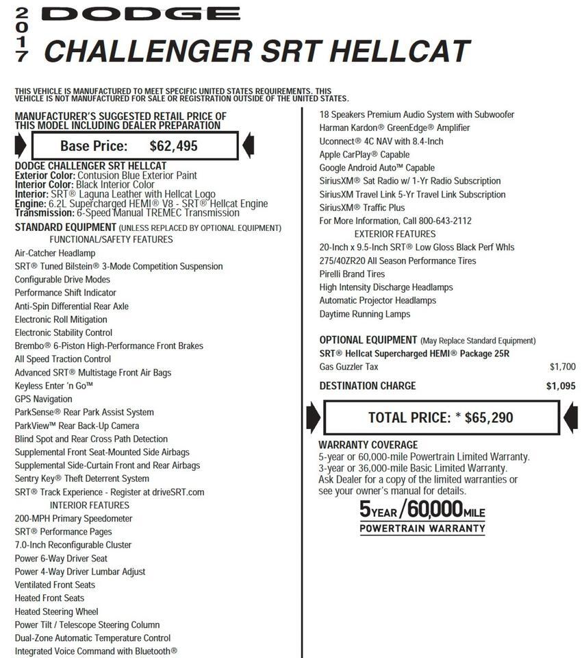 2017 Dodge Challenger SRT Hellcat / Manual / 6.2L V8 / Cooled Seats! Lincolnton NC