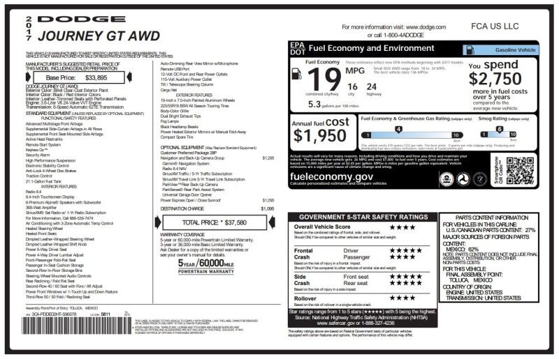 2017 Dodge Journey GT - LEATHER - SUNROOF - NAVIGATION Whitinsville MA