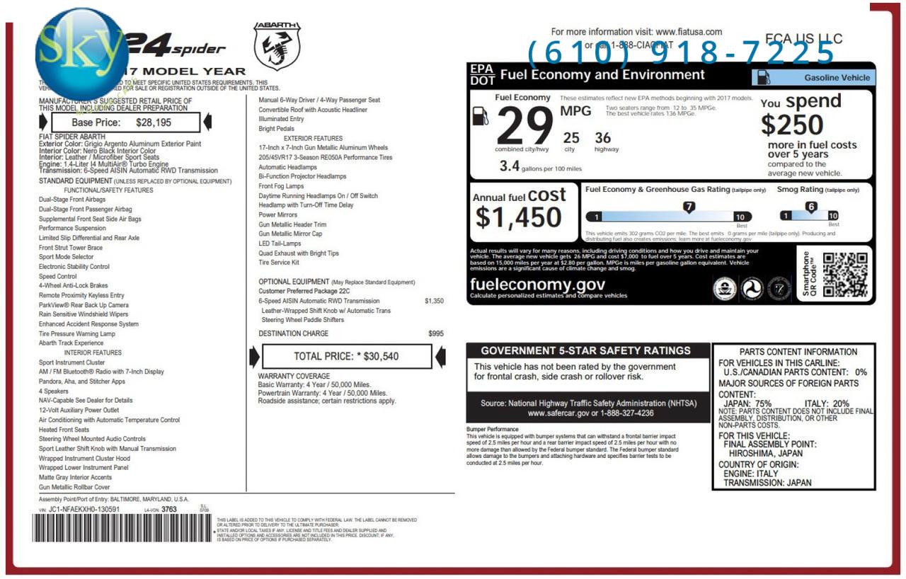 2017 FIAT 124 Spider Elaborazione Abarth West Chester PA