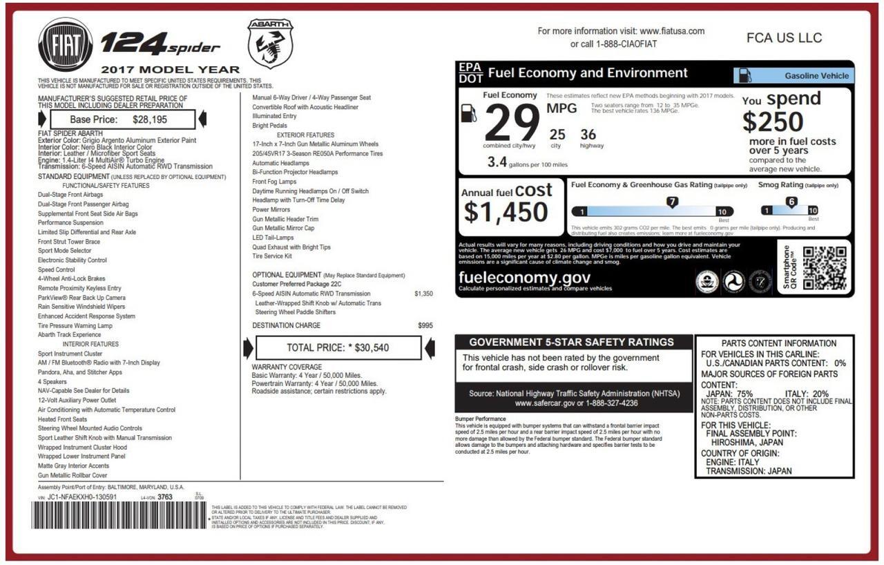 2017 FIAT 124 Spider Elaborazione Abarth West Chester PA