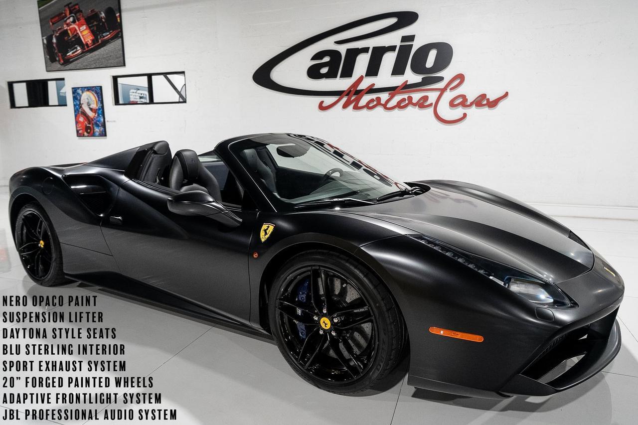 2017 Ferrari 488 Spider Nero Opaco paint, Blu Sterling interior, JBL audio, forged wheels, Daytona seats AND MUCH MORE!!