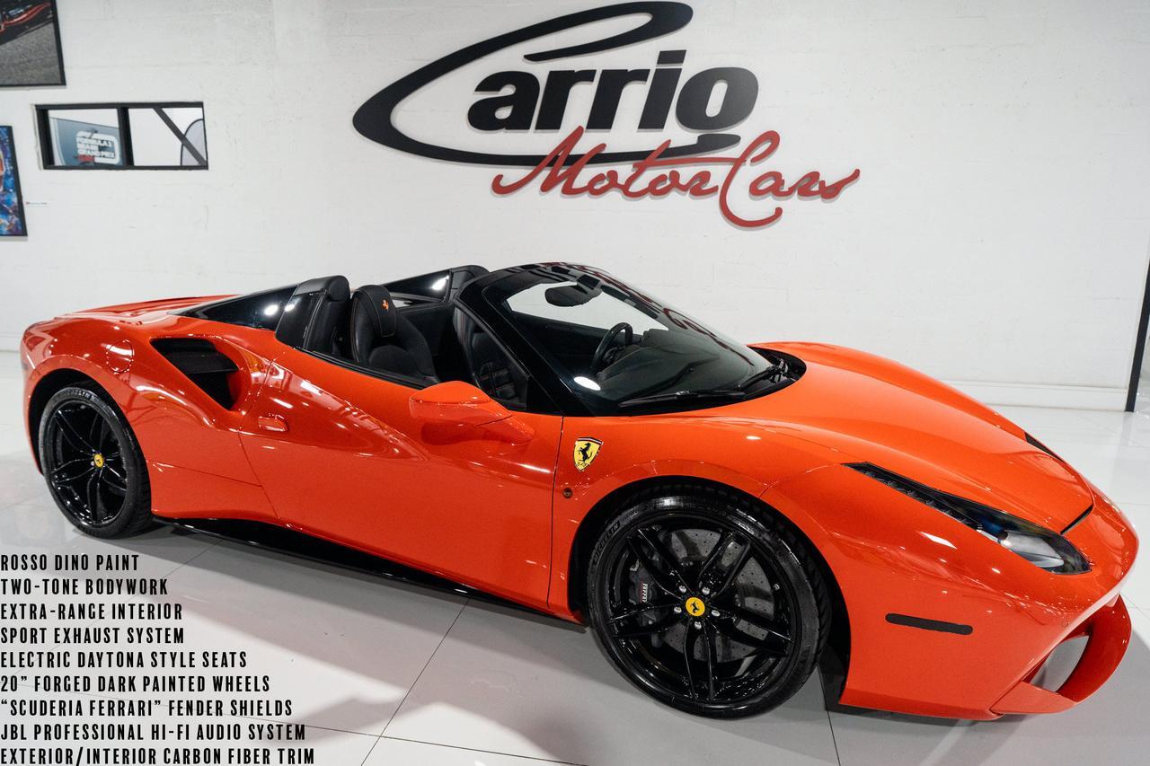 2017 Ferrari 488 Spider Rosso Dino paint,Extra-Range interior,JBL Professional audio,fender shields,carbon galore AND MORE!!